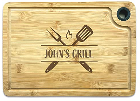 Personalised Barbeque Chopping Board- Custom Text for Name- Natural Bamboo- BBQ Grill Kitchen, Cutting Board- Ideal for Gifting- 25 x 35mm