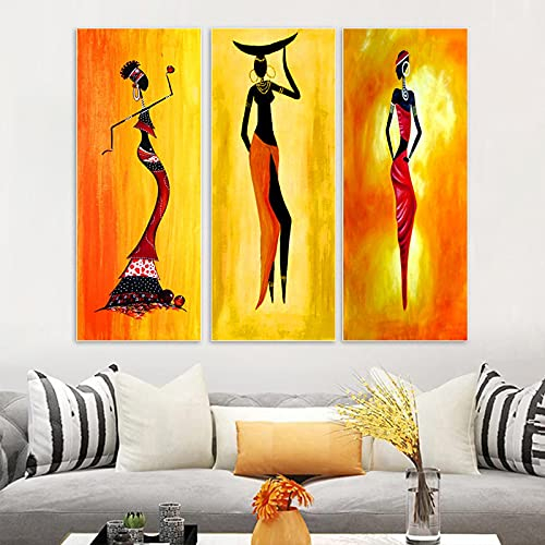 Afrikanische Frau Abstraktes Ölbild, Gemälde auf Leinwand Poster und Drucke Skandinavische Leinwand Wandkunst Wohnzimmer Dekor 80x140cmx3 Kein Rahmen