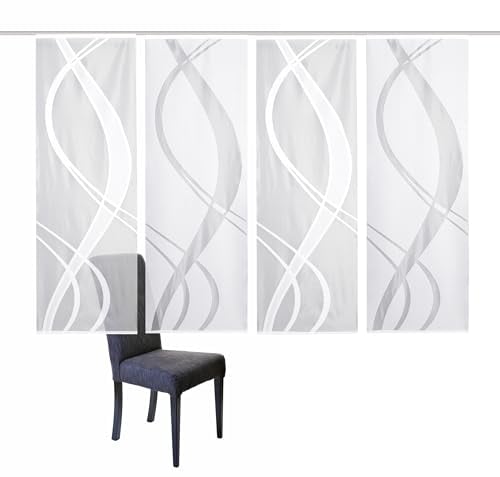 HOME WOHNIDEEN 4er-Set Schiebegardinen TIBASO, Jacquard-Stoff, Farbe: Weiß, Maße:, Größe:175x57 cm