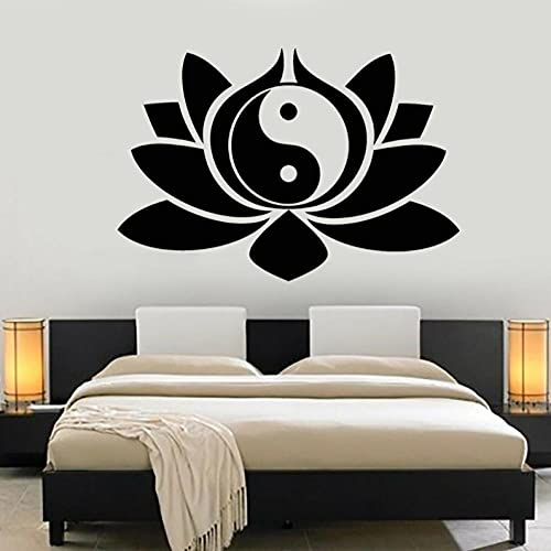 Lotus Blume Wandtattoo Yin Yang Symbol Buddhismus Wandtattoos Vinyl Abnehmbar für Yoga Zimmer Home Schlafzimmer Dekor Aufkleber 42X29CM