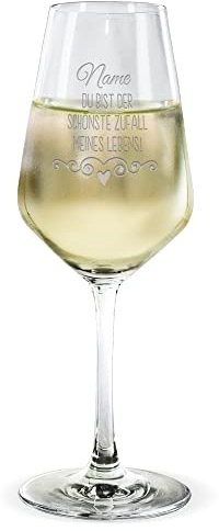PR Print Royal Wein-Glas mit Gravur - Zufall meines Lebens - mit Name selbst gestalten - Weißwein-Glas graviert für Paare, Geschenk Valentinstag, Hochzeit, Weihnachten