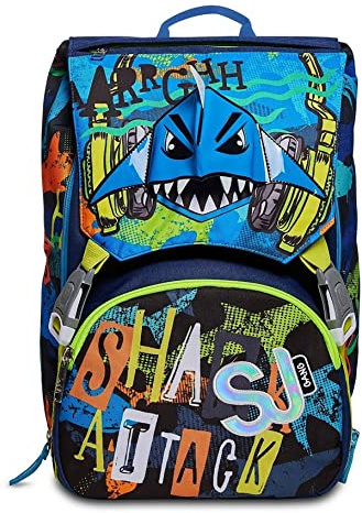 SJ GANG STYLE JAM GANG Rucksack, Schulranzen für Grundschule, ab 1. Klasse, Erweiterbarer Schulranzen, Extra Volumen; Geräumige Schultasche für Mädchen und Jungen, mehrfarbig/Muster, mit Flip-System