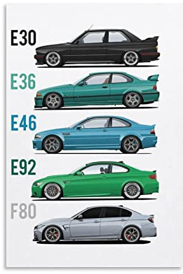 ASDSA Auto-Poster BMW E30 E36 E46 E92 F80 Poster Dekorative Malerei Leinwand Wandkunst Wohnzimmer Poster Schlafzimmer Gemälde 30 x 45 cm