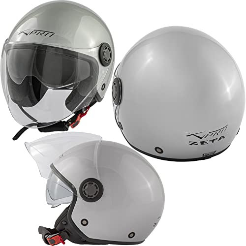 A-Pro Jethelm Roller Motorrad Sonnenblende Langes Visier Zugelassen ECE 22 06 Silber XL
