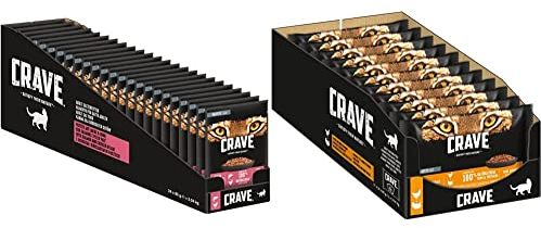 Crave Katzenfutter - getreidefreies, proteinreiches Nassfutter Pastete mit Lachs & Huhn, 24 x 85g, 2040 g & Crave Katzenfutter - getreidefreies, Nassfutter Pastete mit Huhn & Truthahn, 11 x 4 x 85g