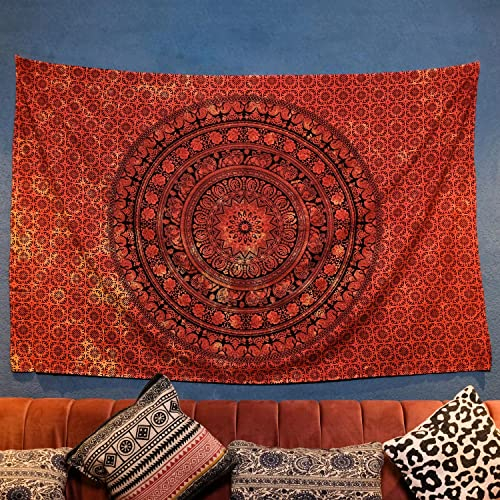 Craft Trade Mandala Orange Wandteppich Indische Wandtuch Tapestry Wandbehang Boho Wandteppiche für Heimdeko Wohnzimmer und Schlafzimmer - 137 x 213 cm