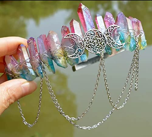 YONGERN Natural Crystal Black Black Multicolored White Wicca Hexenzubehör Kette Kronstirnband Stirnband Tiara Hair Accessoires Geschenk (Color : 14)