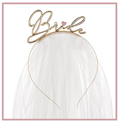 Libetui Bandeau pour cheveux avec voile, couronne, cadeau pour enterrement de vie de jeune fille, fête dorée