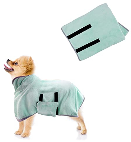 Hundetrockenmantel, Hundehandtuch Bademantel für Kleine, Mittelgroße Hunde bademantel Super Saugfähig Haustier Hundetrockenhandtuch Weich Verstellbar Welpenbademantel nach der Dusche (S/40CM, Grün)