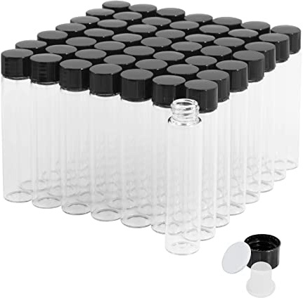 Cadbibe 7ml Clear Glass Vials with Screw Caps and Plastic Stoppers, 2 Dram Transparent Small Liquid Sample Vial, Leak-Proof Vial, 50PCS