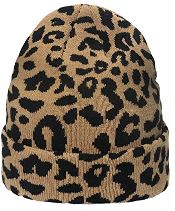 GIVBRO Frauen Leopard Print Baskenmütze Strickmütze Beanie Mütze Winter Warm Hut Casual Kostüm Zubehör Braun