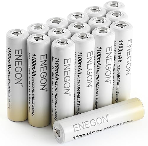 ENEGON Batterie AAA ricaricabili da 1100 mAh – ad alta capacità 1,2 V NI-MH AAA precaricate, bassa autoscarica, con scatola di immagazzinaggio, confezione da 16