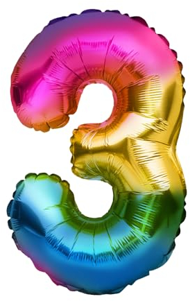 Luftballon 3. Geburtstag • XXL Riesen Folienballon SET • 101cm + 45 cm Ballon + 5M Deko Band • Folienballon 3 • Helium geeignet • Wiederverwendbar • Geburtstagsdeko Jungen Mädchen Ballon Zahl Ballon 3