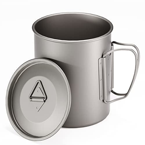 TIANDLIFE Tasses de camping en titane avec poignée pliable et couvercle - Légères et portables - Compatible avec réchaud (750 ml)