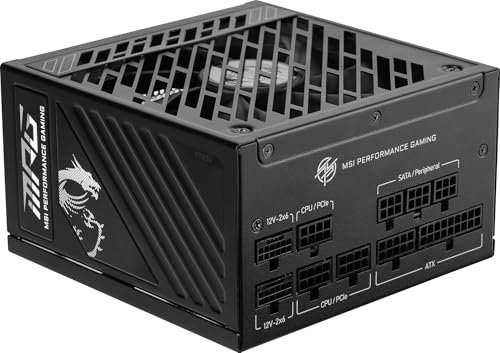 MSI MPG A1000GS PCIE5 Fuente de alimentación, 1000 W, 80 Plus Gold, ATX 3.1, Soporte de GPU PCIe 5.1, Dual Native 12V-2x6, Cable con Conectores bicolores 12V-2x6, Fuente de alimentación ATX, Cable