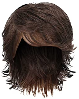 Irokesen Perücke Rot Schwarz Men 's Perücke Brown kurze Schicht natürliche Welle synthetische männliche Perücken mit schwarzem Cosplay Kostüm Haare Färben Zubehör Balayage (black-J, One Size)
