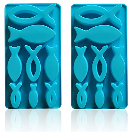 Lot de 2 petits moules à poisson en silicone, faits à la main, en forme de petits poissons, moules en silicone, peuvent être utilisés pour la fabrication de glaces, gâteaux(21,8 x 11,9 x 1,9 cm)