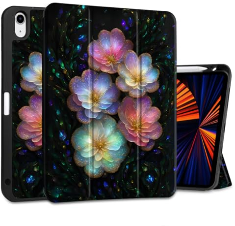 MEEgoodo Hülle für iPad Air 11 Zoll 7th/6th Generation 2025 2024 (M3/M2), Cover für iPad Air 5./4th Generation 27.7 cm 2022 2020, Tablet-Hüllen mit Stifthalter, Glitzer Blumen