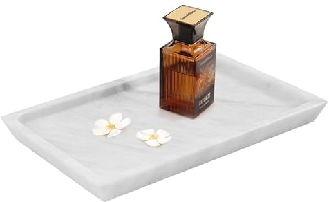 Radicaln Bandeja de mármol blanca de 12 pulgadas, hecha a mano, para encimera de cocina, bandeja de tocador de almacenamiento de maquillaje, bandeja de baño
