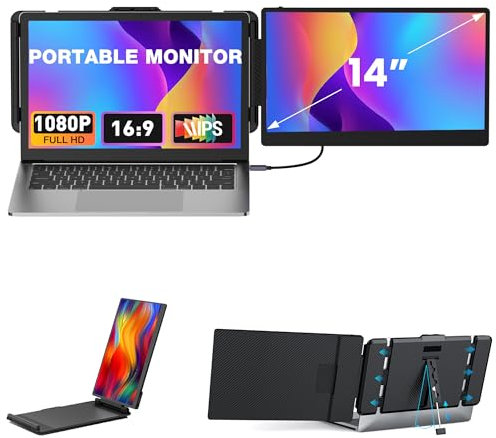 Kwumsy Laptop Screen Extender Monitor, 14inch FHD 1080P Display Portable Monitor For Laptop, Dual Screen Monitor For Laptop Plug and Play, Supports Wins/Mac/Chrome, Compatible 13“-17.3''Laptops