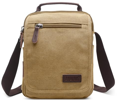 DORRISO Vintage Herren Umhängetasche Lässig Schultertaschen für 10.9 Zoll iPad mit Griff Mehrere Taschen Messenger Bag für Geschäftsreise Urlaub Herren Canvas Kuriertasche Khaki