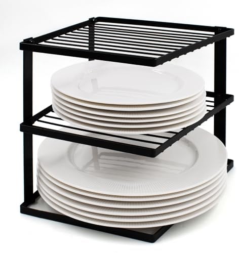 joeji's Kitchen No-Wobble Plate Rack for Kitchen Cupboard Storage Corner Plate Rack Cupboard Shelf Organiser 25x25x19cm - Black