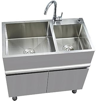 Fregadero Exterior con Mueble Fregadero Cocina 2 Seno Cocina Independiente Industriales Fregadero de Acero Inoxidable Apto para Restaurante Lavandería Bar Casas de Alquiler ( Color : Type B , Size : 7