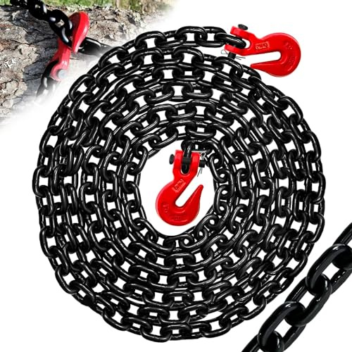 SENKEYFE 3/8 Safety Binder Chain-20 FT Heavy Duty Transport Chain with 7100 lbs Working Load Limit,G80 Lifting Tow Binder Chain with G70 Clevis Grab Hooks,Trailer Log Chocker Accessories (EP Black)