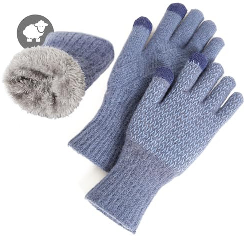 MAGISDU Handschuhe Damen Winter Warm Thermohandschuhe Fleecefutter Merino Wolle Touchscreen Doppelschicht Elastischer Griff Outdoor Handschuhe