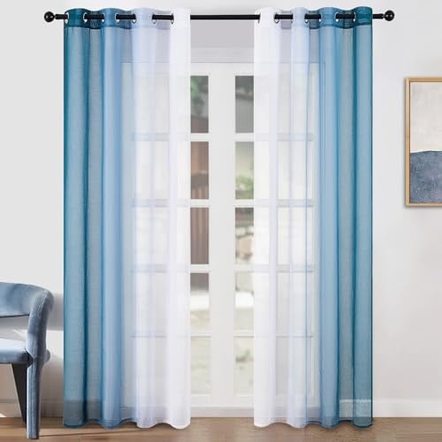 Topfinel Tende per Interni Camera da Letto Voile Trasparenti con Occhiell Tende Azzurro 140x260cm Tende Salotto Balcone Camerette dei Bambini 2 Pezzi Tende a Fantasia per Coppie