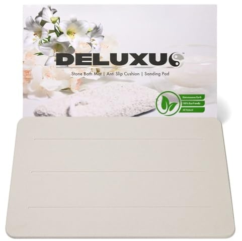 DELUXUS Diatomite Stone Bath Mat | Quick Dry Absorbent Diatomaceous Earth 60x40cm | Fast Drying Shower Mat | Modern Natural Material Bathroom Accessory | Premium Drying Mat (Off-White)
