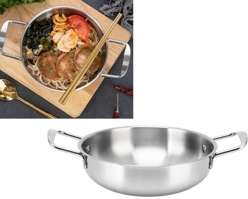 Topyond Ramen-Topf, Binaurale Heizung, Gleichmäßiger Nudeltopf, Kochtopf, Küchentöpfe, Stahlfarbe, Koreanischer Ramen-Kocher, Suppentopf, Eintopftopf, Suppentöpfe(18cm)