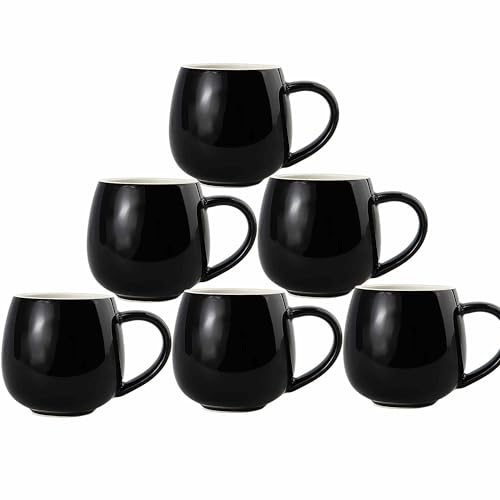 superyes Black Coffee Mugs Set of 6 for Latte Cappuccino Cup Ice Cream Hot Chocolate 12oz