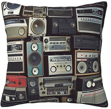 Kissenbezüge Vintage Wand des Radio Boombox Drucks Outdoor Kissenbezug Moderne Quadrat Kissenhülle Waschbar Sofakissen, Für Garten, Wohnzimmer, 45x45cm