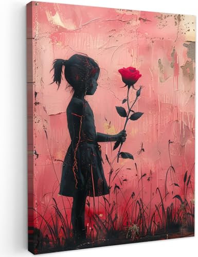 MuchoWow© Wandbilder 30x40 cm Wohnzimmer Wanddeko Schlafzimmer Zimmerdeko Wandgemälde Zimmer Deko auf Wand Dekoration Wall Art Graffiti - Mädchen - Rosa - Street art - Rose - Banksy Girl