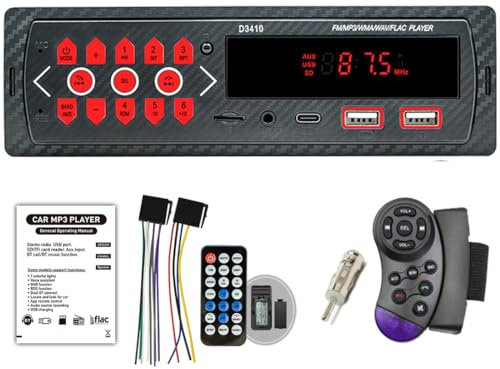 Llamadas manos libres inalámbricas Bluetooth Auto estéreo, Auto Radio Bluetooth de 1 Din, Reproductor multimedia digital con carga FM/AUX/TF/USB tipo C/Adaptador de antena/SWC/Control remoto