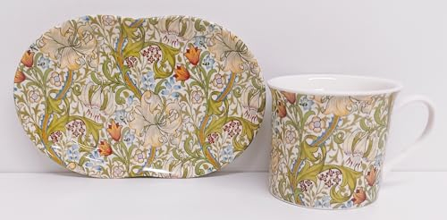 William Morris Golden Lily TV Tray Bone China Art Nouveau Seamless Lilies Floral Mug 250 ml 8 fl oz and Tray Hand Decorated UK