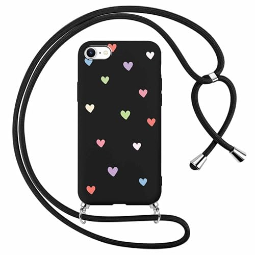 Foonary Handyband Hülle mit Band für iPhone SE 3 4,7 Handyhülle, Aesthetic Design Kette Necklace Case mit Kordel zum Umhängen Silikon Bumper Cover Schnur für iPhone 7/8/SE 2020/SE 2022, Herz