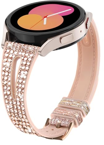 Tuocal Kompatibel Mit Samsung Galaxy Watch 6/5/4 Armband 40mm 44mm, 20mm Glitzer Diamant Silikon Schlank Ersatzarmband für Galaxy 6 Classic 43mm 47mm / 5 Pro 45mm / 4 Classic 42mm 46mm