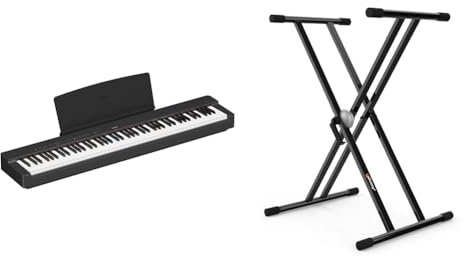 Yamaha P-225 piano digital ligero y portátil, con teclado Graded Hammer Compact & Audibax - Onyx 130 Soporte Piano - Estructura Tijera Doble - Anclajes Easy Lock
