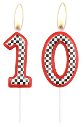 Geburtstagskuchenaufsatz mit Zahl 10, rotes Rennen, Happy Birthday 10. Geburtstag, Rot, Schwarz und Weiß, Renn-Dekorationen für Kinder, Jungen, Auto-Themen-Geburtstagsparty