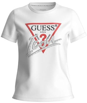 Guess Damen-T-Shirt mit Pailletten, Weiß, W4YI32 I3Z14 G011 (FR/ES, Buchstaben, S, Regular, Weiß), weiß, Small