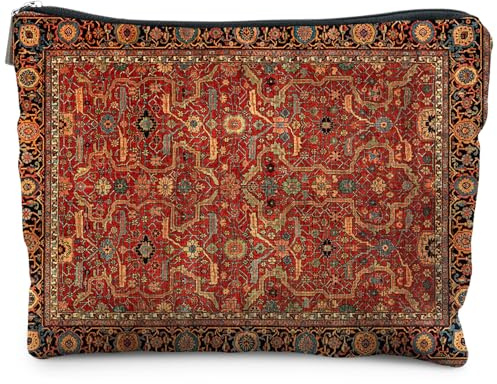 RYYCDOI Vintage Boho Tribal Makeup Bag, Traditional Red Rug Style Makeup Bag, Vintage Retro Ethnic Pattern Cosmetic Bag Gifts for Women Friends