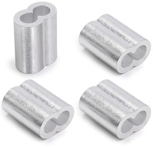 Jamiikury 24 manicotti M6 in alluminio per cavi, manicotti a crimpare per funi metalliche, ghiere a doppio barilotto in metallo per estremità del cavo metallico