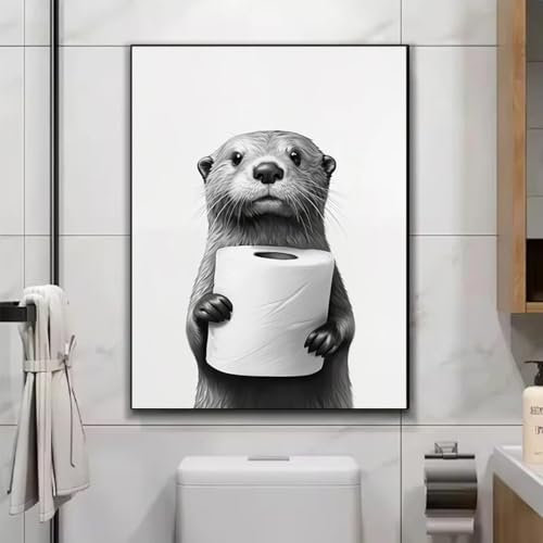 Affiche Toilette Humour Affiche Animaux Drole Noir et Blanc 30x40cm Poster Amusant WC Tableau Decoration Murale Impression sur Toile Salle de Bain Affiche Art Moderne Chambre Adulte (BYPT49-30x40)