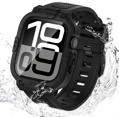 Neitra 3 in 1 360° Waterproof Case for Apple Watch Series 10 Screen Protector with Strap 42mm, Sport Watch Replacement Band Rugged Protective Bumper Cases for iWatch