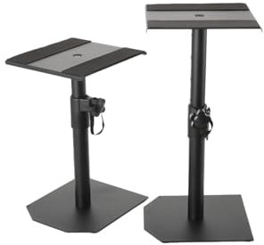 YILIKISS Adjustable Speaker Stands Pair, Monitor Speaker Stand Riser Set of 2, 23 x 23 cm Metal Tray, Flat Base Compatible with Any Desk, Ideal for Studio Monitor Speaker, Bookshelf Speaker