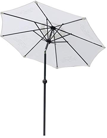 Kleiner Sonnenschirm für den Außenbereich, 1,8 m, weiß, für den Garten, neigbar, rund, für Terrasse und Balkon, mit Kurbel, ohne Sockel