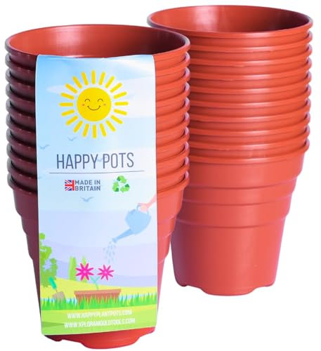 Happy Pots - 7.5cm Gloss Terracotta - Pack of 20 Premium Plastic Plant Pots - Reusable Flower Pots for Indoor/Outdoor Home Décor Gardening - Round, Heavy Duty, UV Resistant, Recyclable - Made in UK