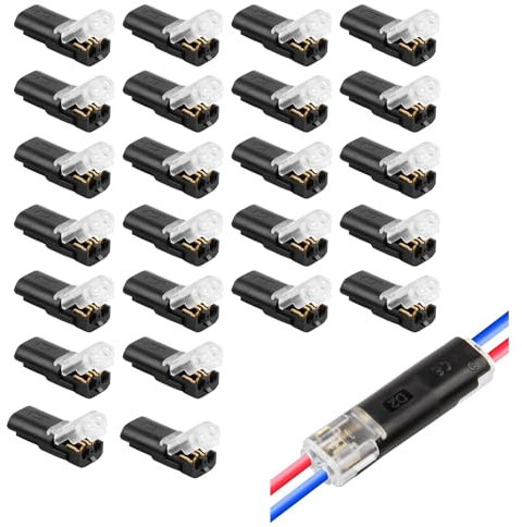 Lot de 24 Connecteurs Auto Étanches à 2 Broches, Connecteur Etanche 2 Fils, Connecteurs Rapides pour Fils 18-22 AWG, Borniers Électriques, Connecteurs pour Câbles et Prises Auto